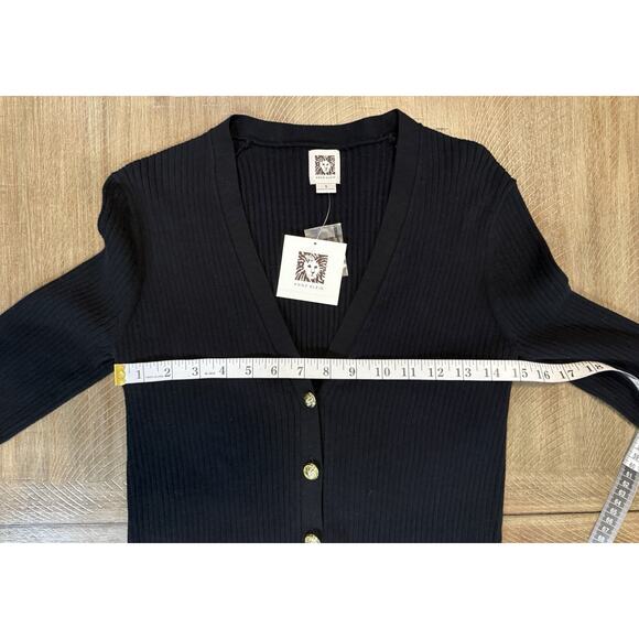 NWT Anne Klein Black Ribbed Long Sleeve Button Up Sweater Top Womens Size Small - Picture 7 of 14